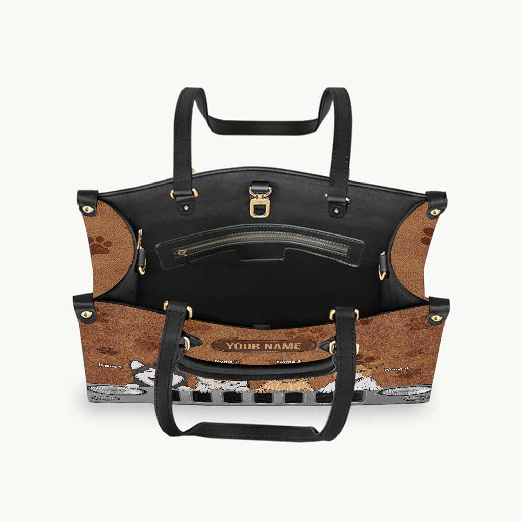 A Girl Her Jp And Her Dogs - Personalized Car Leather Handbag