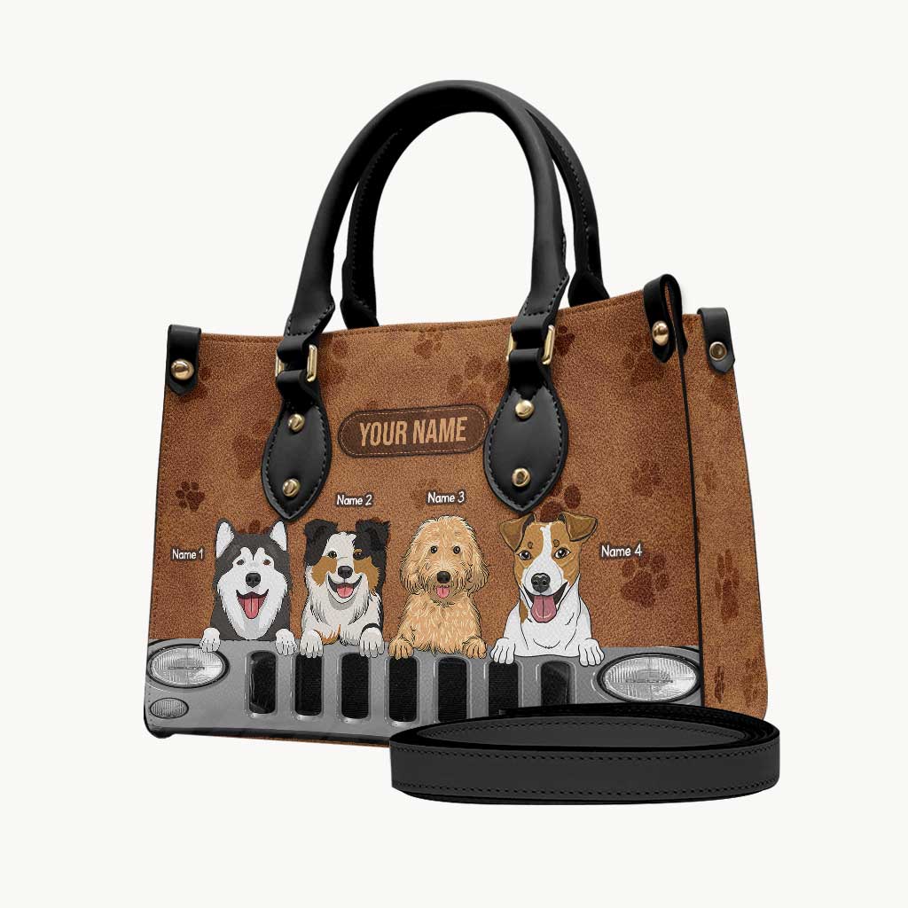 A Girl Her Jp And Her Dogs - Personalized Car Leather Handbag