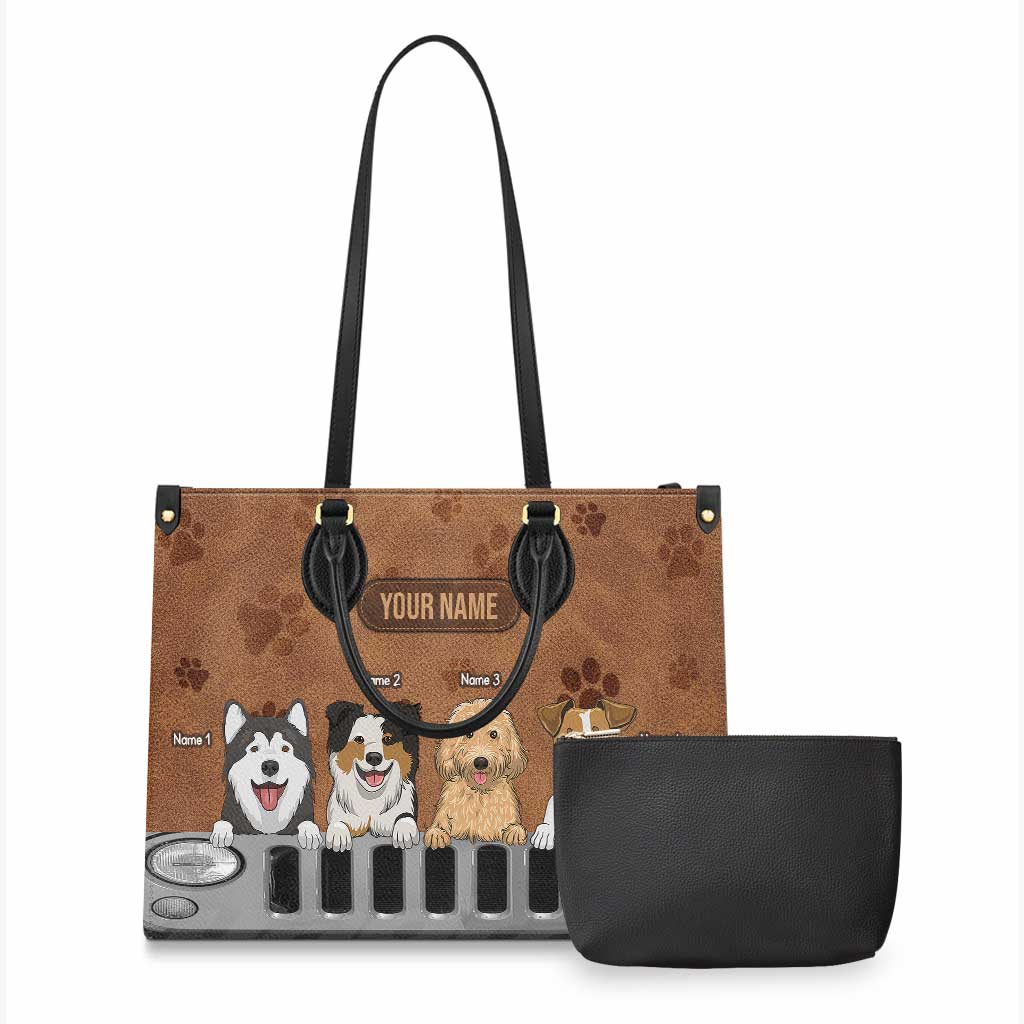 A Girl Her Jp And Her Dogs - Personalized Car Leather Handbag