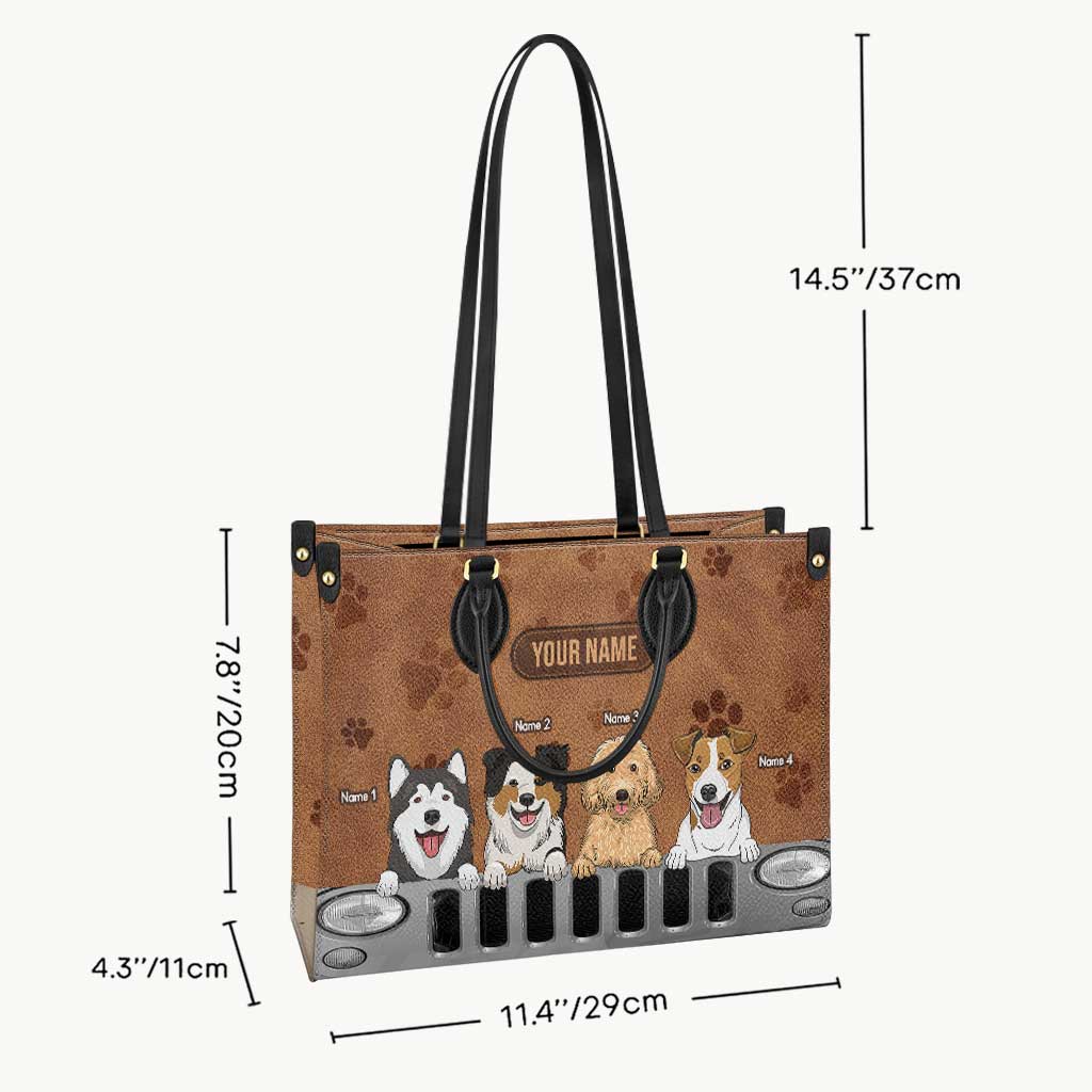 A Girl Her Jp And Her Dogs - Personalized Car Leather Handbag