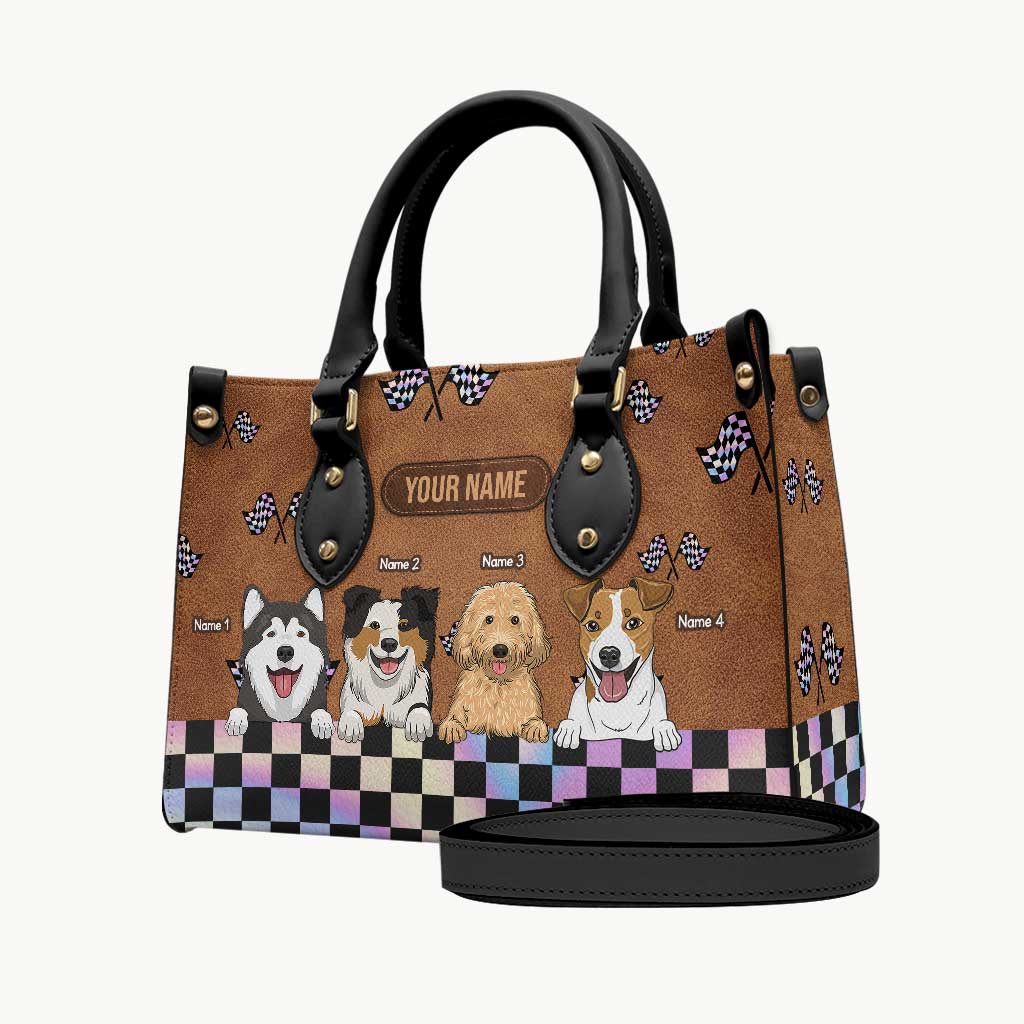 Racing Girls And Her Dogs - Personalized Racing Leather Handbag