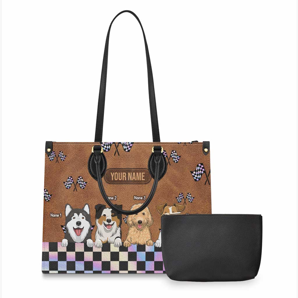 Racing Girls And Her Dogs - Personalized Racing Leather Handbag