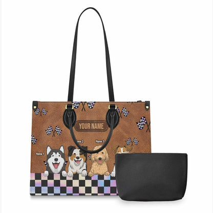 Racing Girls And Her Dogs - Personalized Racing Leather Handbag