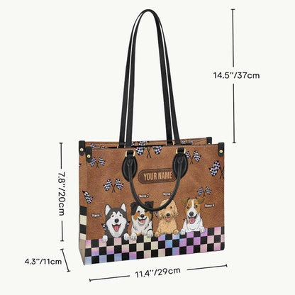 Racing Girls And Her Dogs - Personalized Racing Leather Handbag