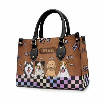 Racing Girls And Her Dogs - Personalized Racing Leather Handbag