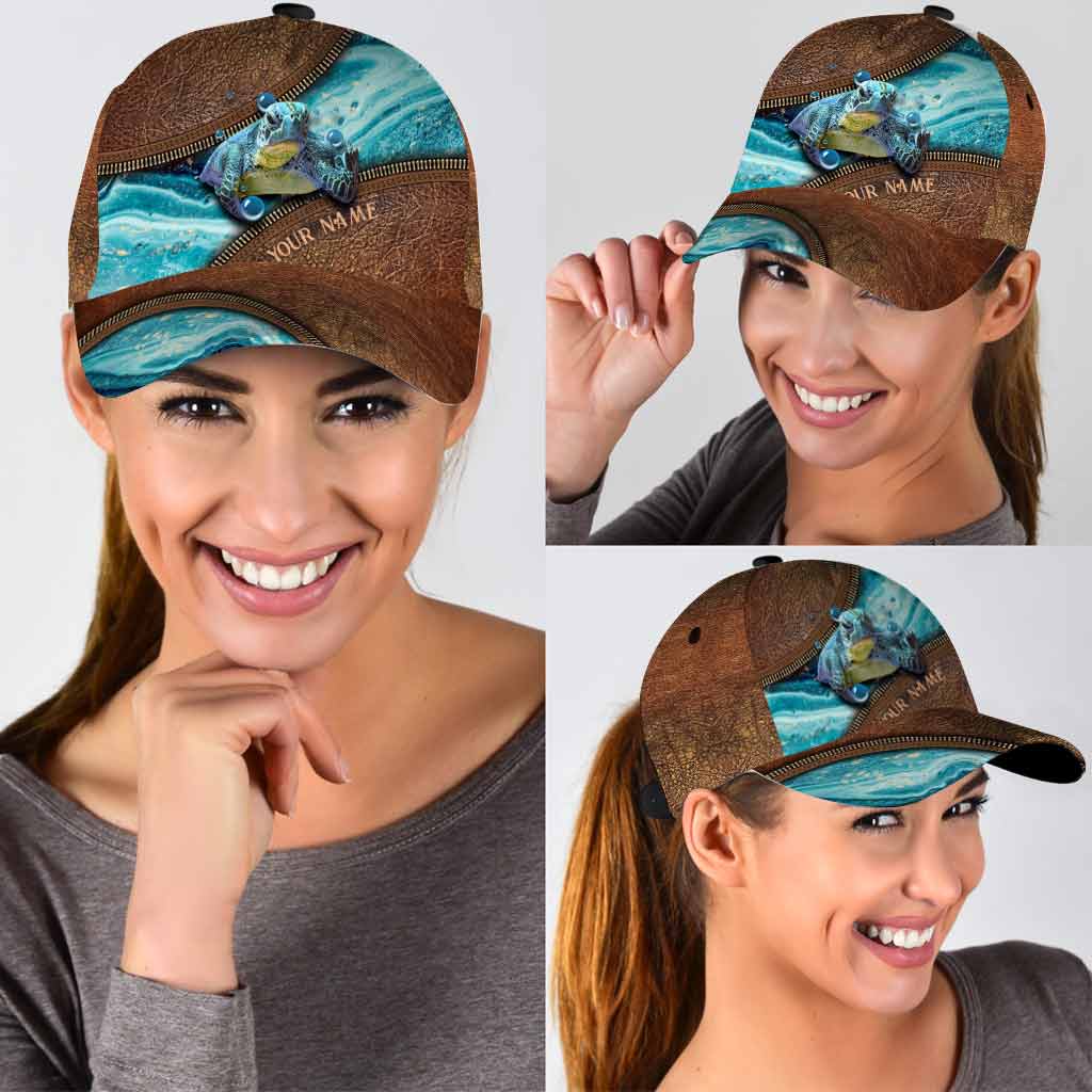 Grumpy Turtle Personalized Leather Pattern Print Cap With Printed Vent Holes