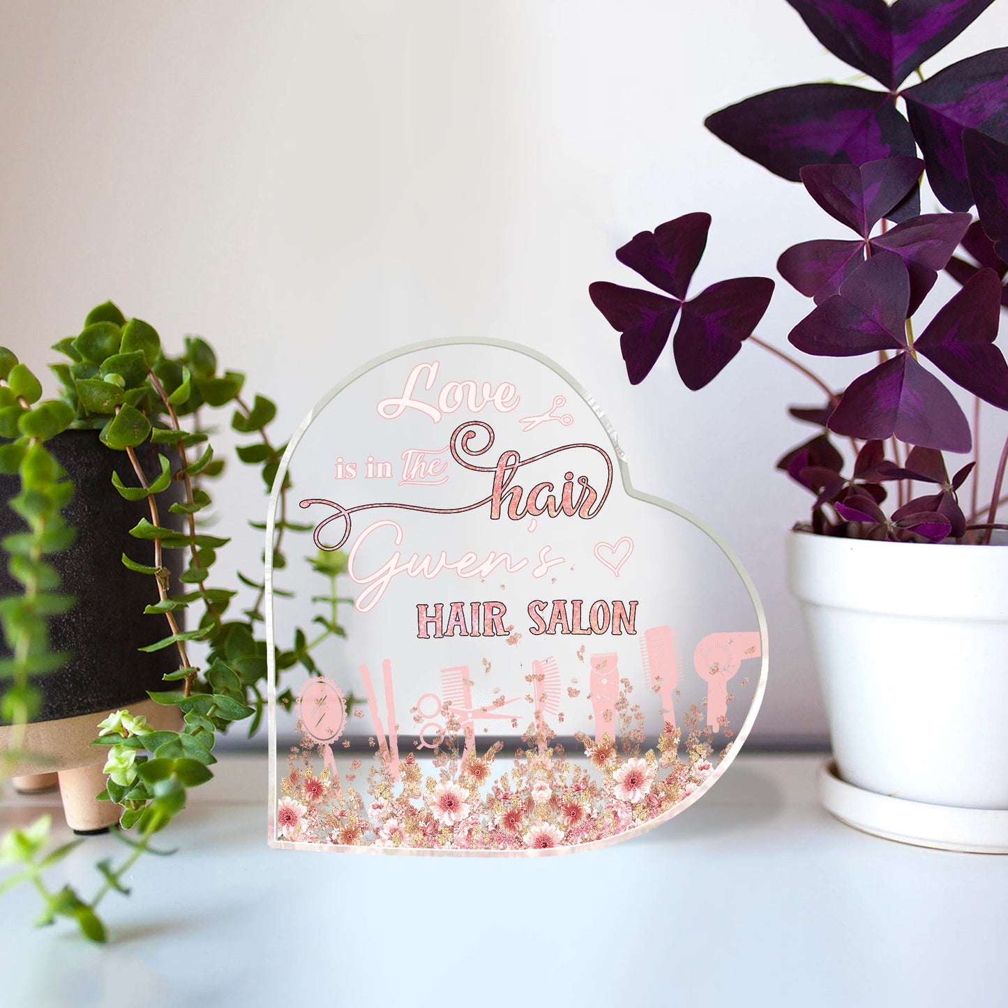 Love Is In The Hair - Personalized Hairdresser Custom Shaped Acrylic Plaque