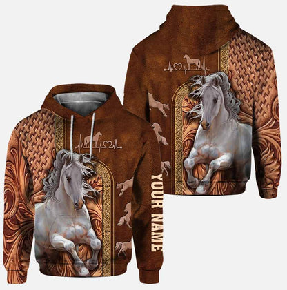 Love Horse - Personalized Hoodie and Leggings With Leather Pattern Print