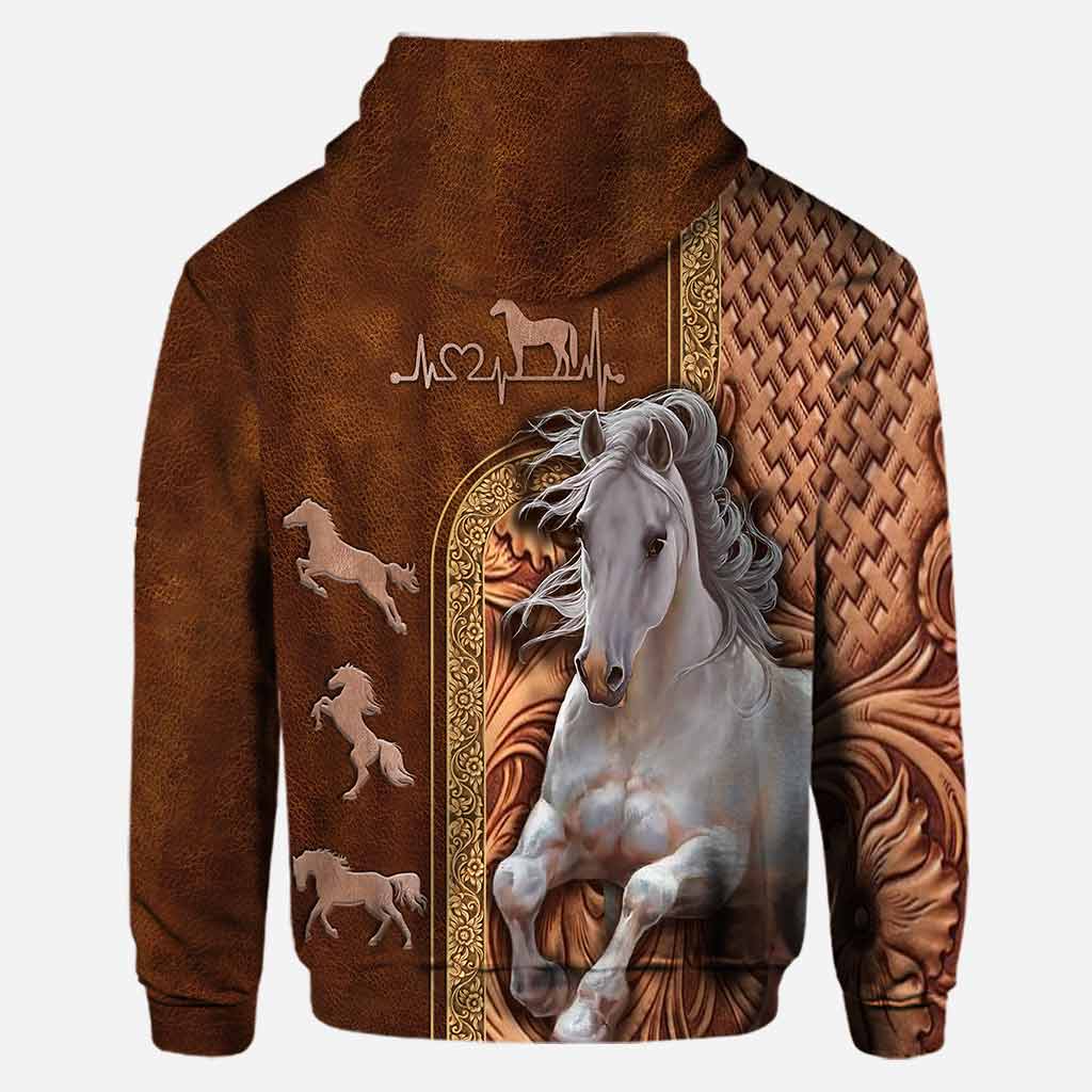 Love Horse - Personalized Hoodie and Leggings With Leather Pattern Print