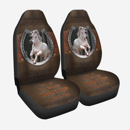 Get In Sit Down - Horse Seat Covers With Leather Pattern Print