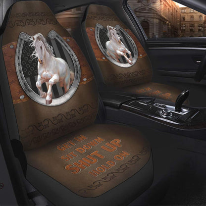 Get In Sit Down - Horse Seat Covers With Leather Pattern Print