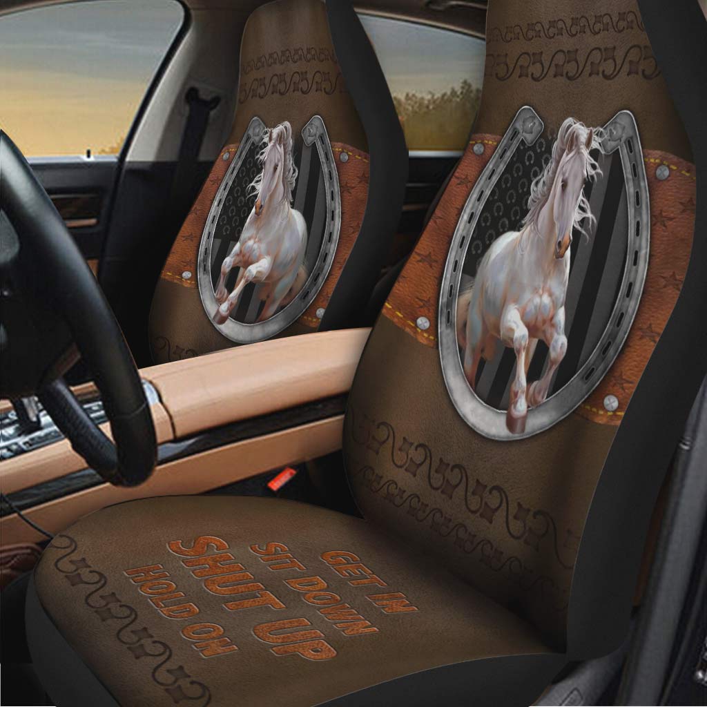 Get In Sit Down - Horse Seat Covers With Leather Pattern Print