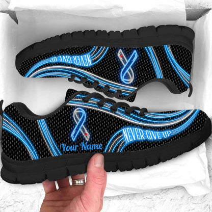 Never Give Up Blue Ribbon - Personalized Diabetes Awareness Sneakers