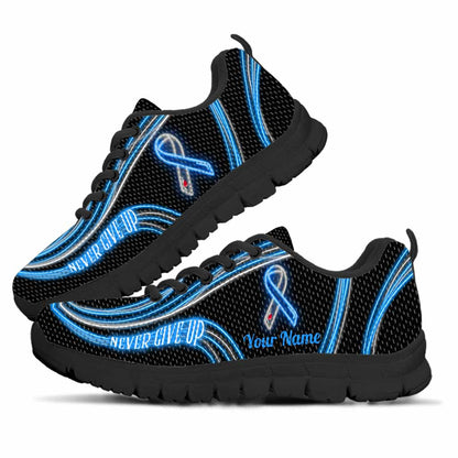 Never Give Up Blue Ribbon - Personalized Diabetes Awareness Sneakers