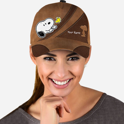 White Dog - Personalized Classic Cap With Leather Pattern Print