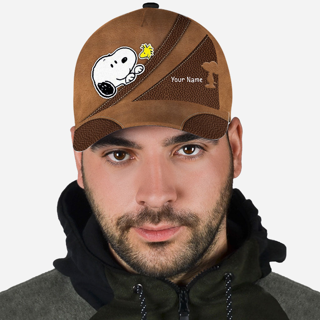 White Dog - Personalized Classic Cap With Leather Pattern Print