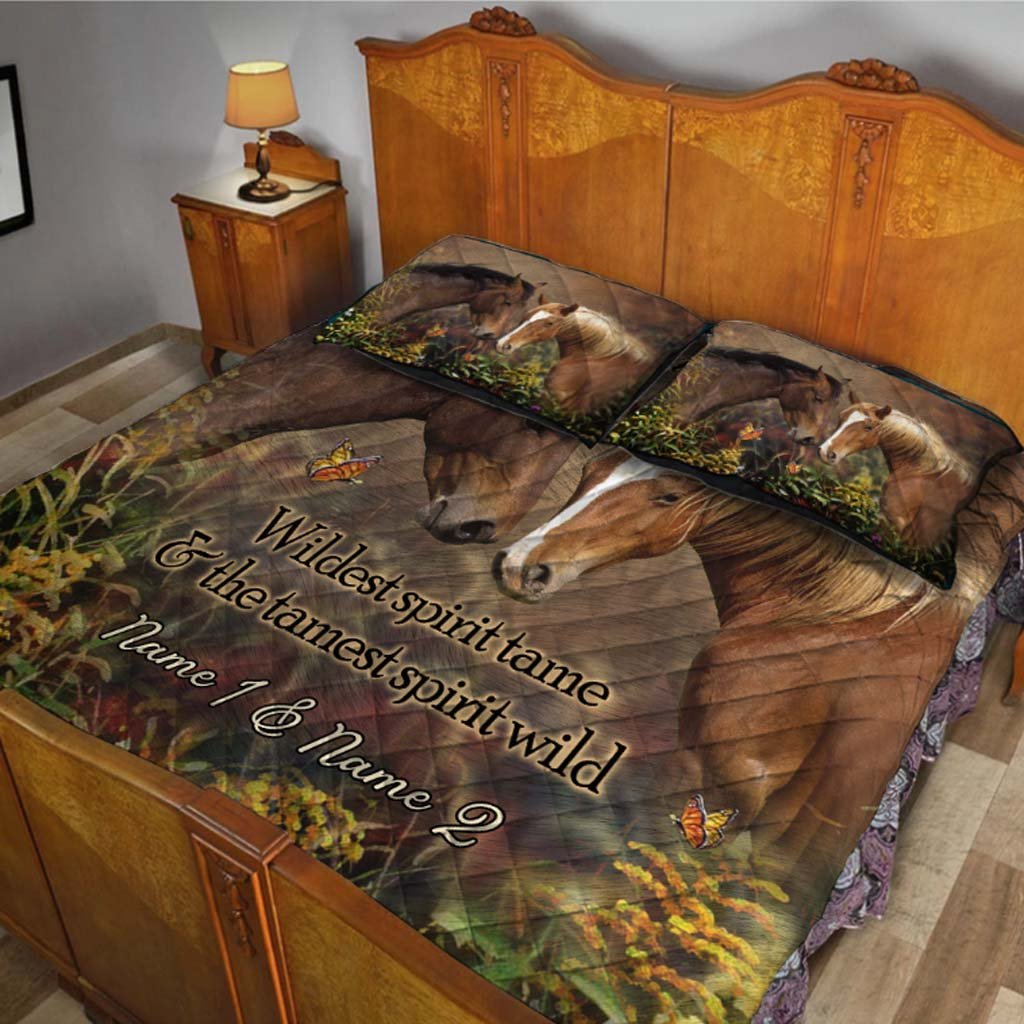 Love Makes The Wildest Spirit Tame - Personalized Horse Quilt Set