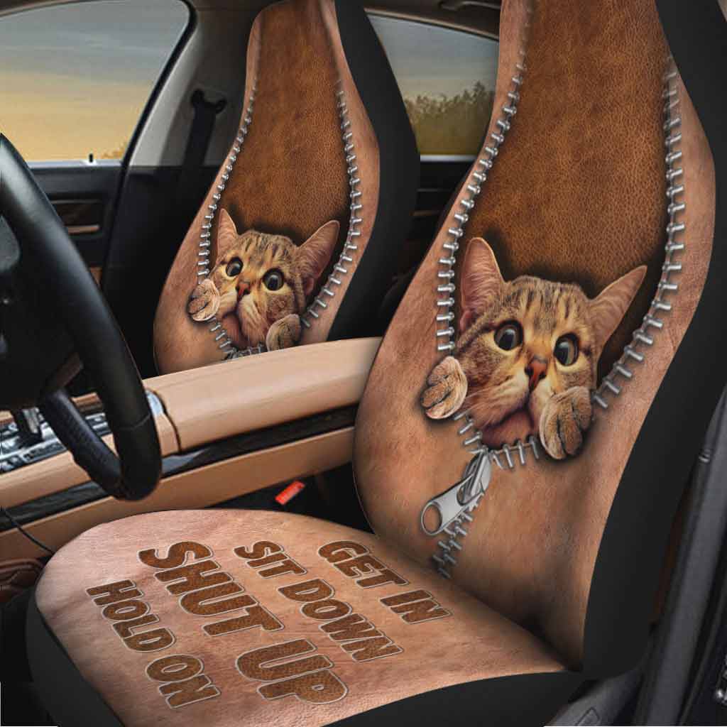 Get In Sit Down Shut Up Hold On - Cat Seat Covers With Leather Pattern Print