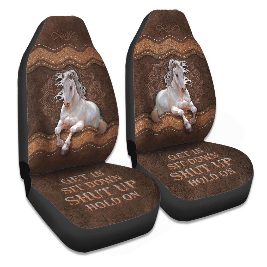 Get In Sit Down Shut Up Hold On - Horse Seat Covers With Leather Pattern Print