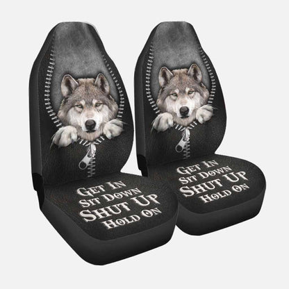 Get In Sit Down Shut Up Hold On - Wolf Seat Covers With Leather Pattern Print