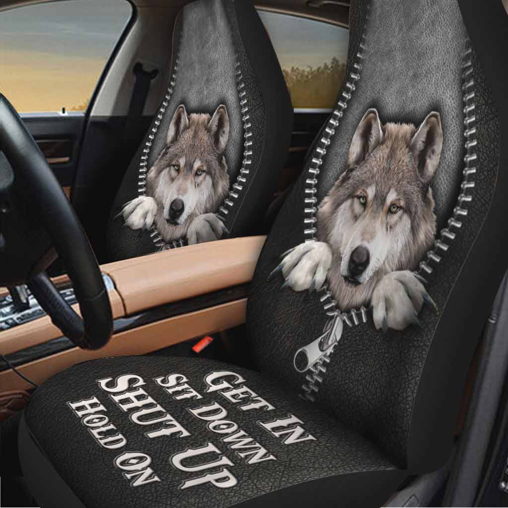 Get In Sit Down Shut Up Hold On - Wolf Seat Covers With Leather Pattern Print