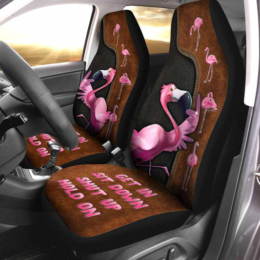 Get In Sit Down Shut Up Hold On -  Flamingo Seat Covers With Leather Pattern Print