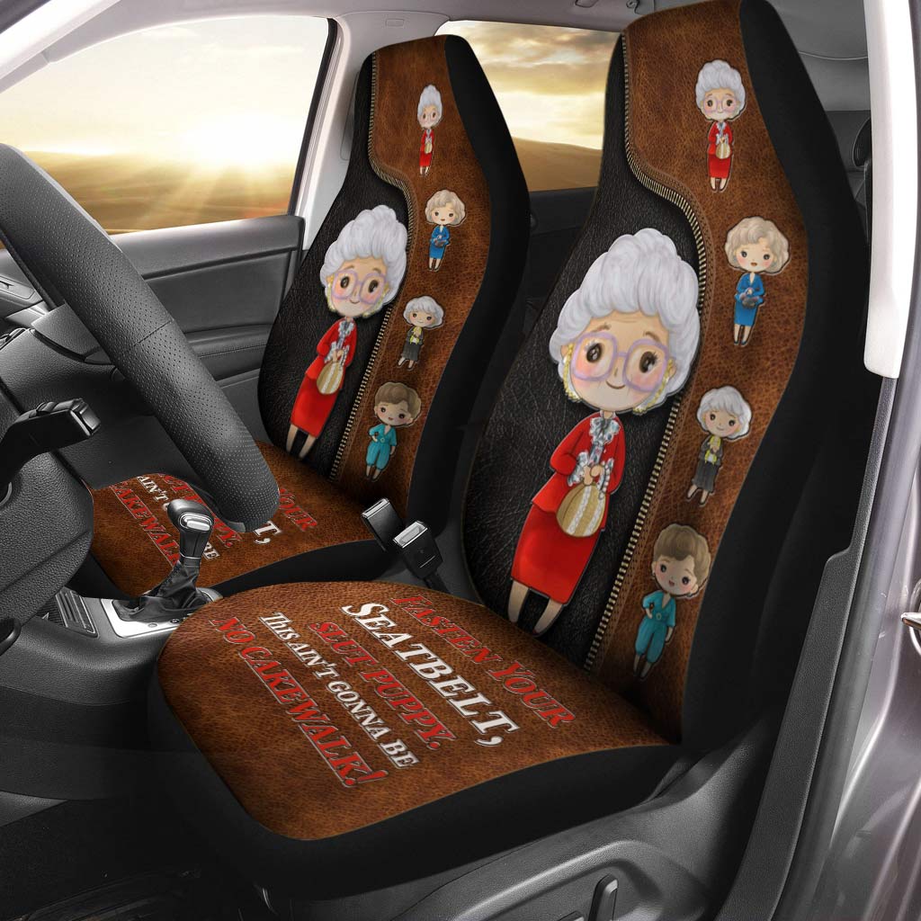 Fasten Your Seatbelt - Seat Covers With  Leather Pattern Print