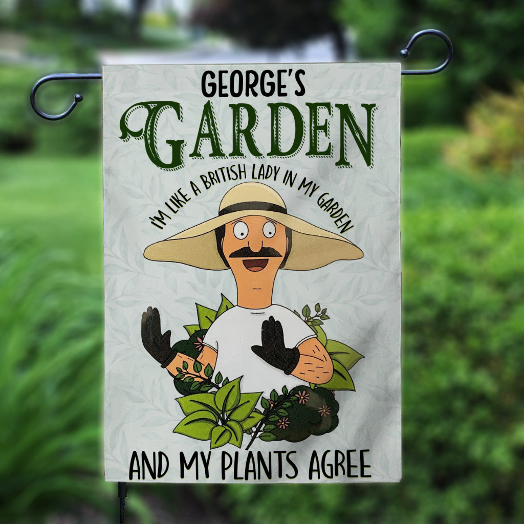 British Lady in Garden - Personalized Garden Flag