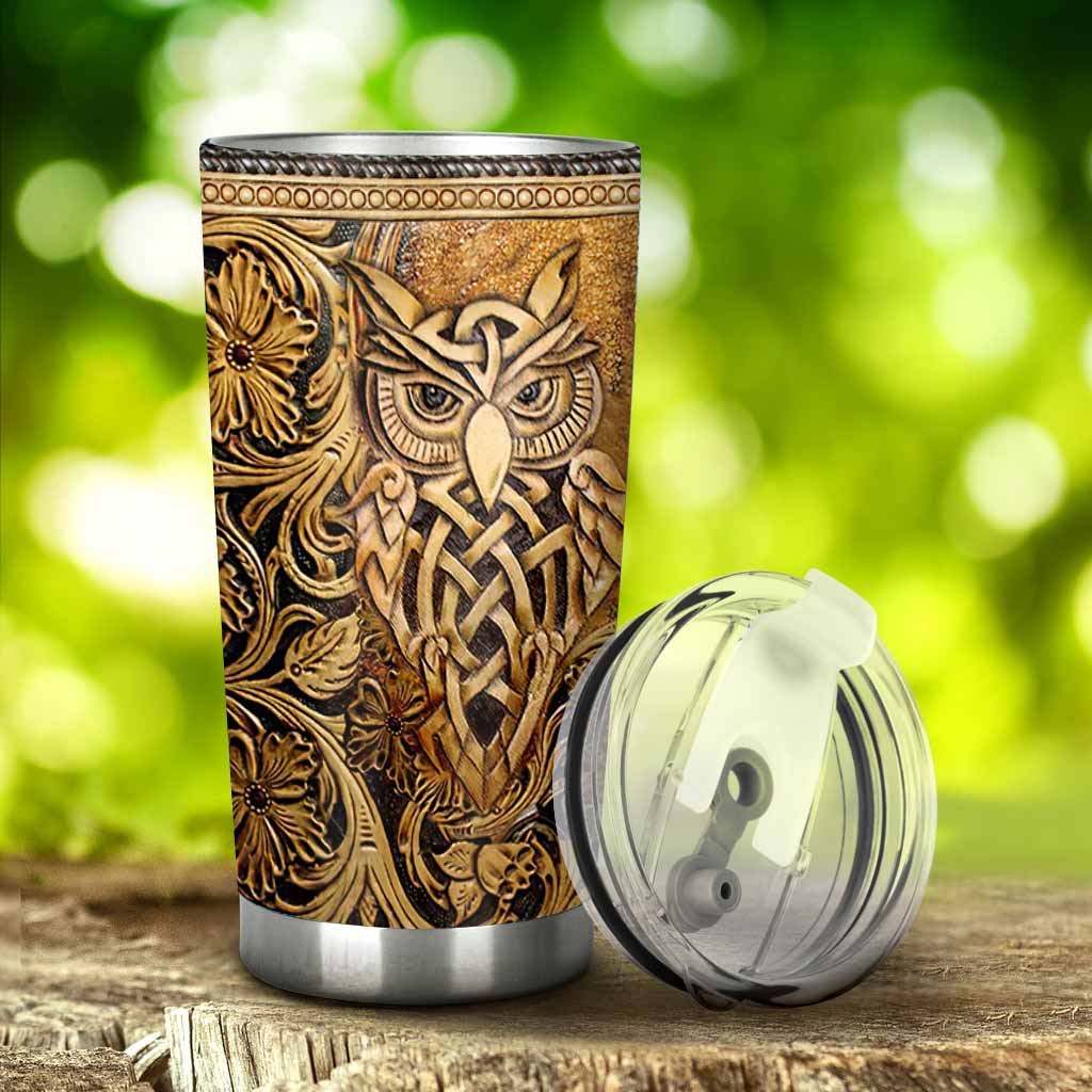 Owl Leather Pattern Print Tumbler