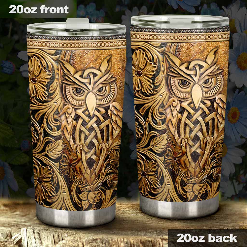 Owl Leather Pattern Print Tumbler