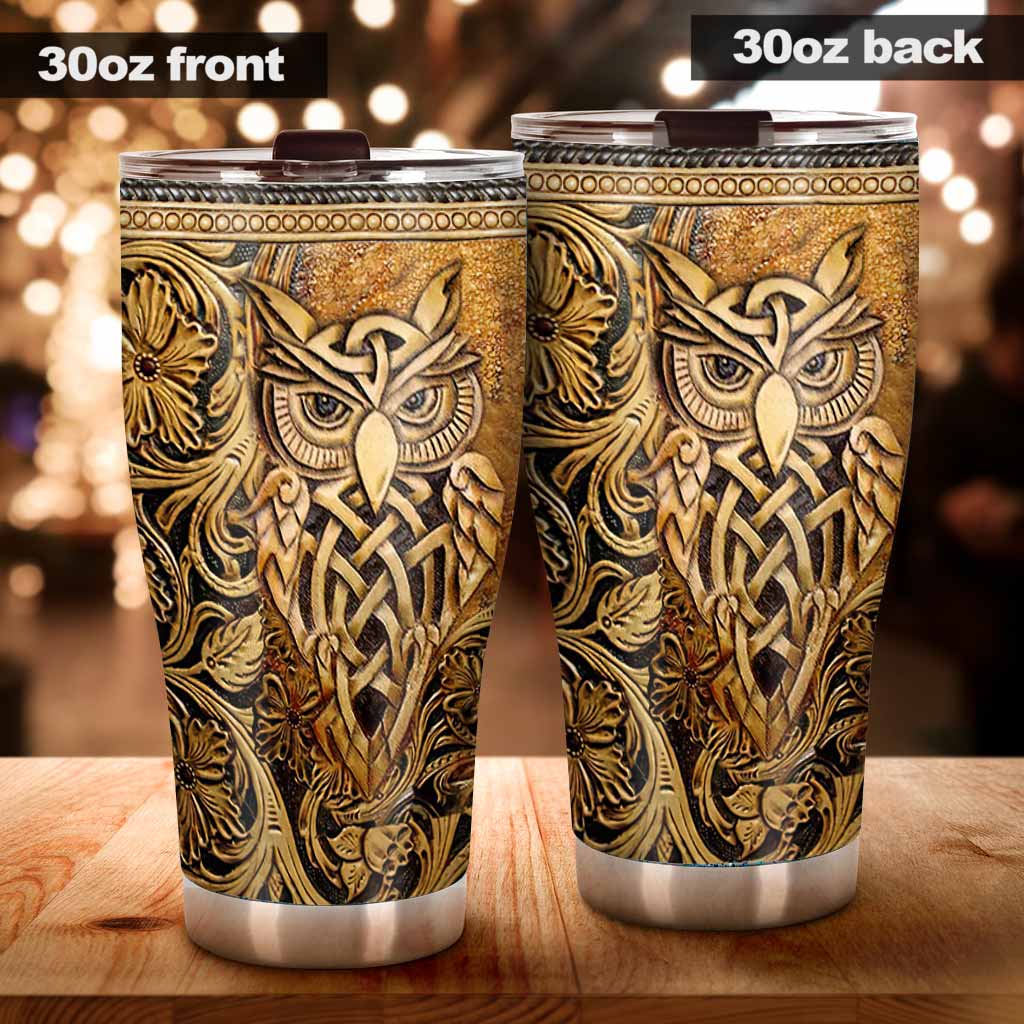 Owl Leather Pattern Print Tumbler