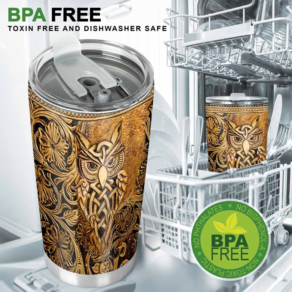 Owl Leather Pattern Print Tumbler