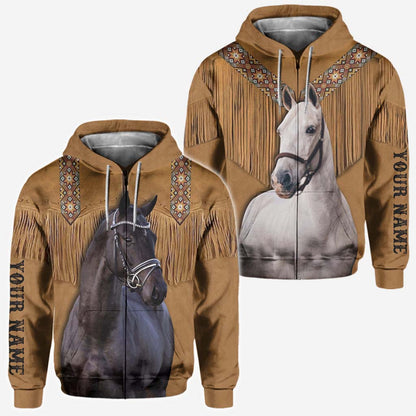 Western Horse Couple Hoodie - Personalized All Over T-shirt and Hoodie