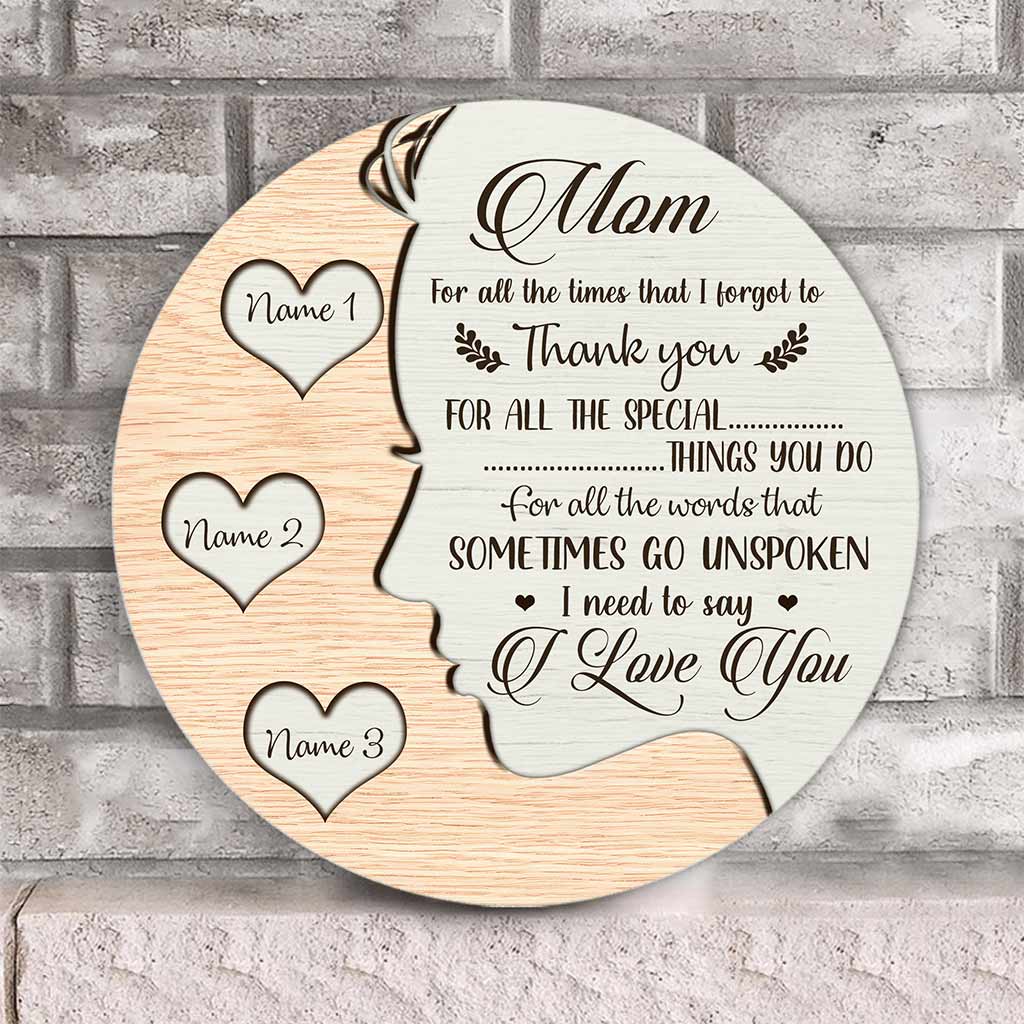 I Love You Mom - Personalized Mother's Day Round Wood Sign With 3D Pattern Print