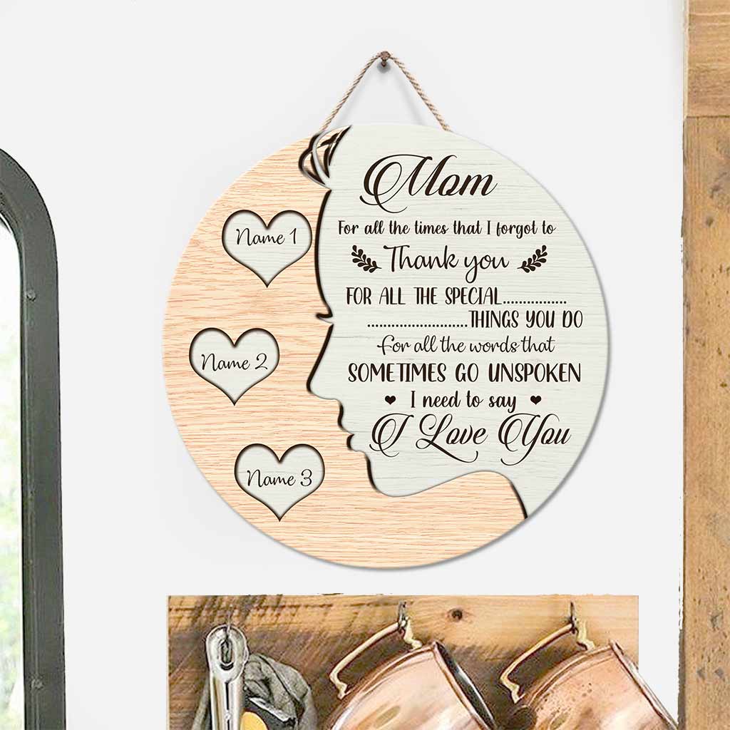 I Love You Mom - Personalized Mother's Day Round Wood Sign With 3D Pattern Print