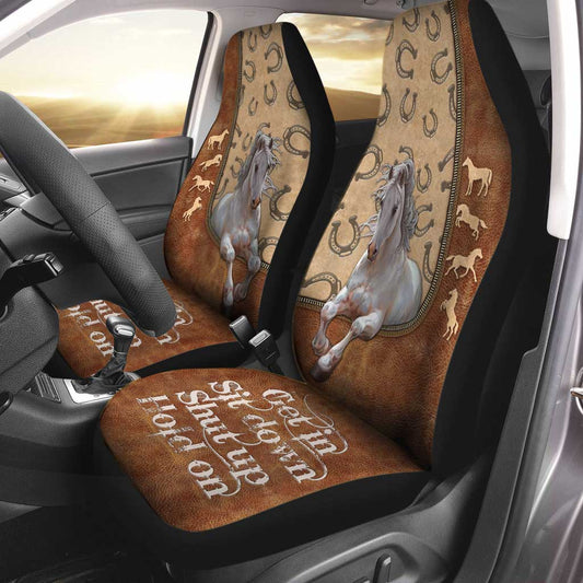 Get In Sit Down - Horse Seat Covers With Leather Pattern Print