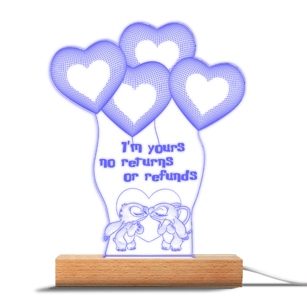 I’m Yours No Returns Or Refunds - Personalized Couple Ohana Shaped Plaque Light Base