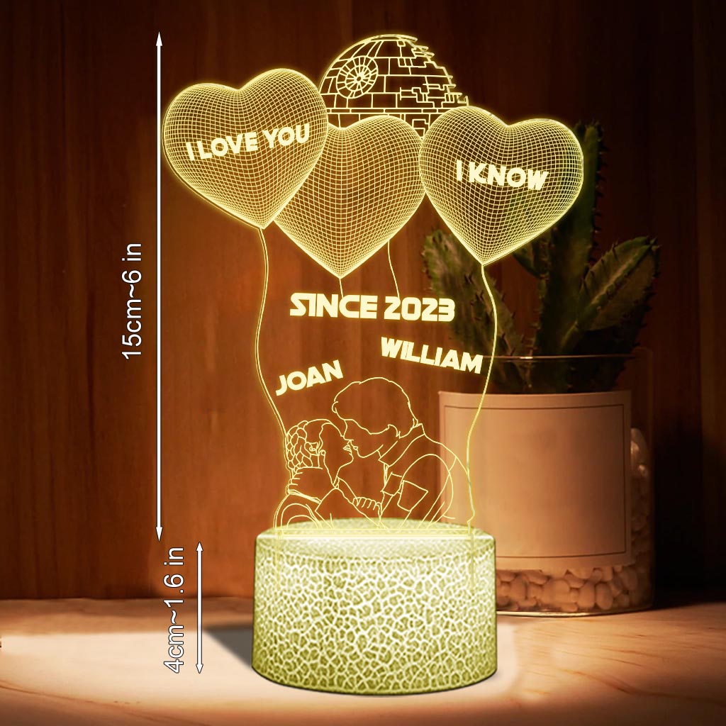 I Love You I Know - Personalized Couple The Force Shaped Plaque Light Base