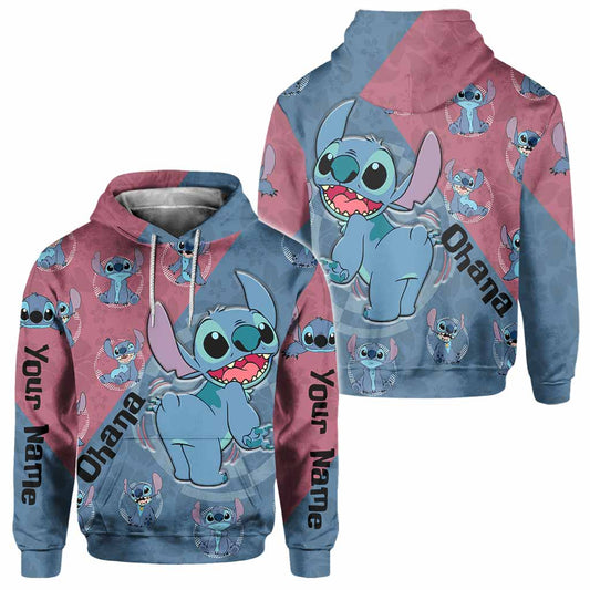 Ohana Pink Blue - Personalized All Over T-shirt and Hoodie