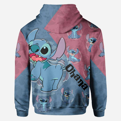 Ohana Pink Blue - Personalized All Over T-shirt and Hoodie