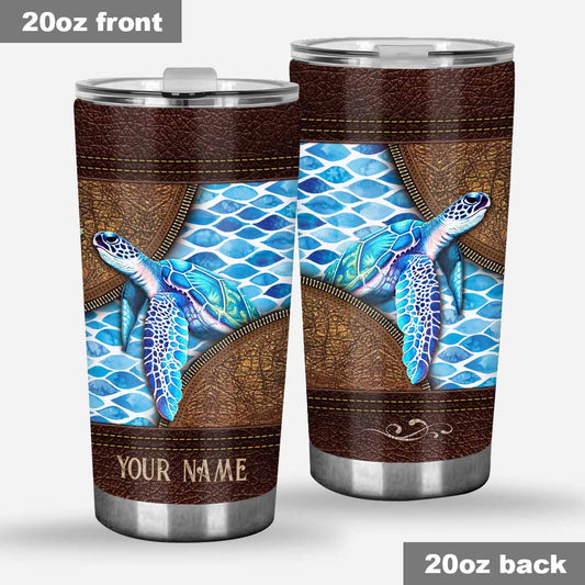 Salty Lil' Beach - Turtle Personalized Leather Pattern Print Tumbler