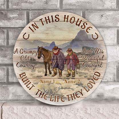 The Old Grumpy Cowboy - Personalized Horse Round Wood Sign