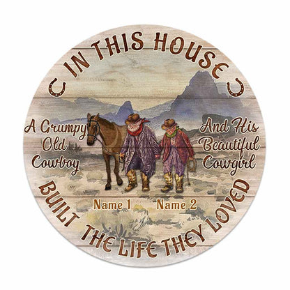 The Old Grumpy Cowboy - Personalized Horse Round Wood Sign