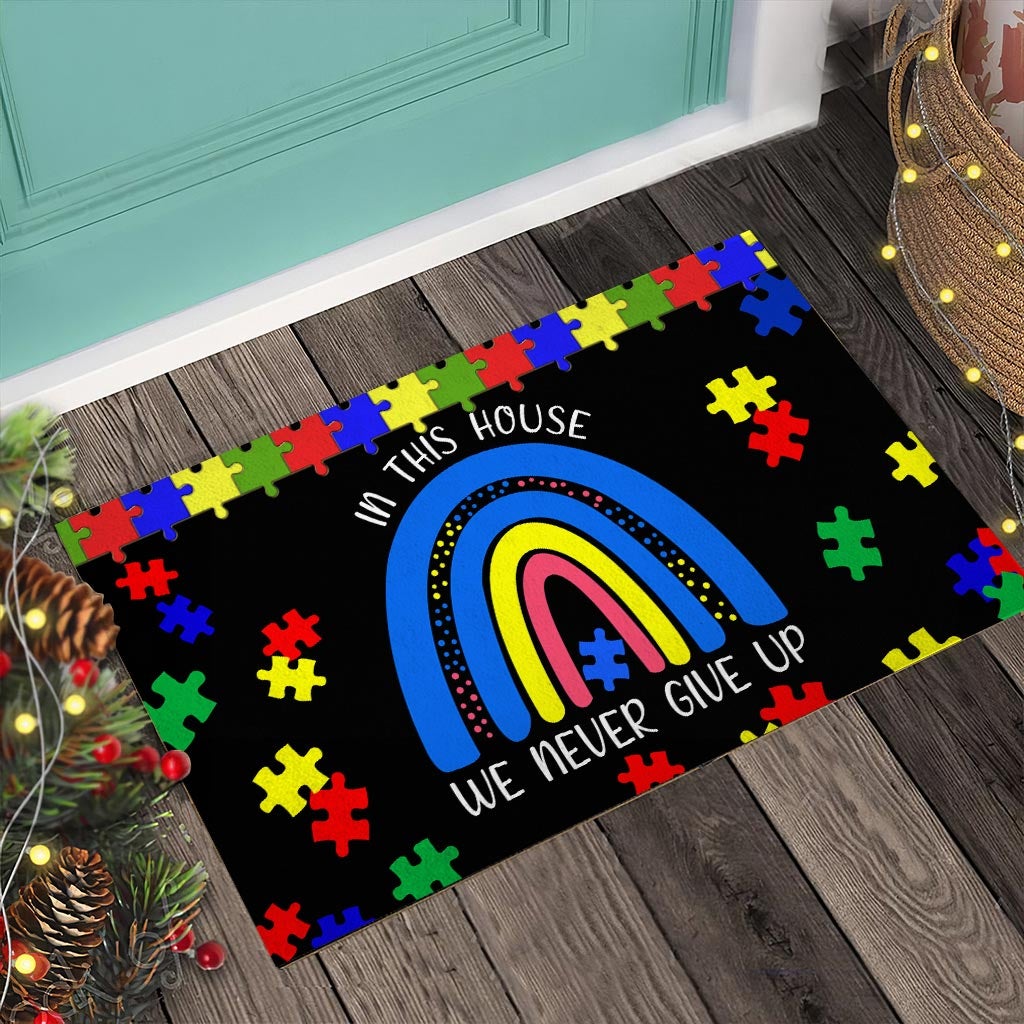 We Never Give Up - Autism Awareness Doormat