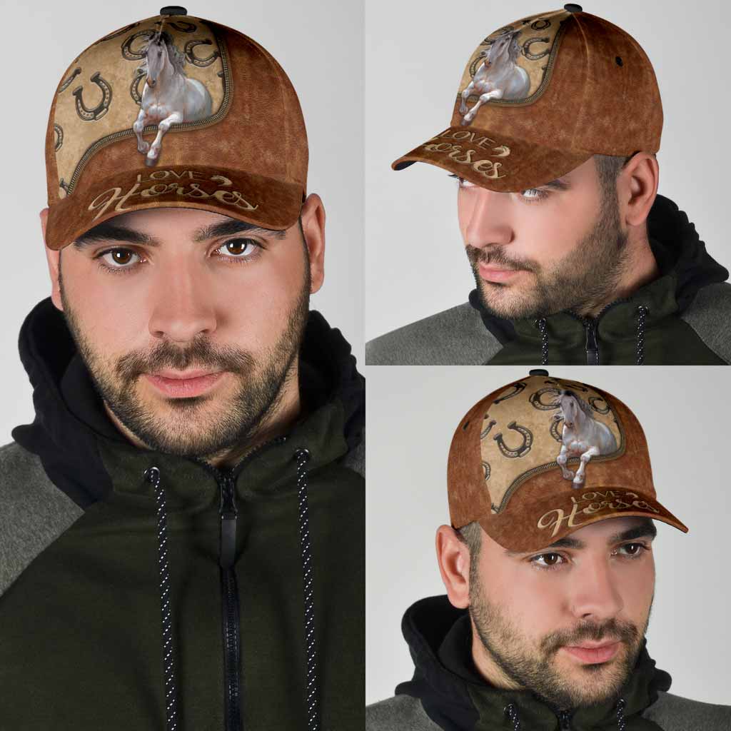 Love Horses Leather Pattern Print Cap