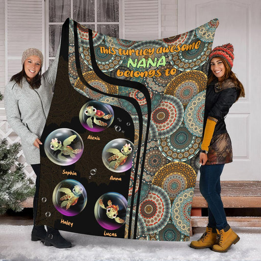 Turtley Awesome Nana - Personalized Grandma Blanket