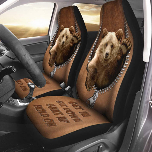 Get In Sit Down - Bear Seat Covers With Leather Pattern Print