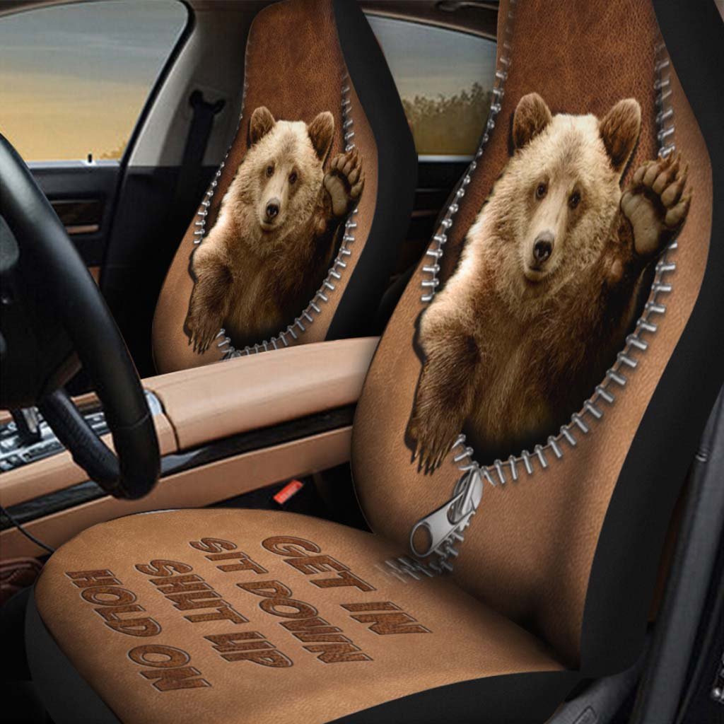 Get In Sit Down - Bear Seat Covers With Leather Pattern Print