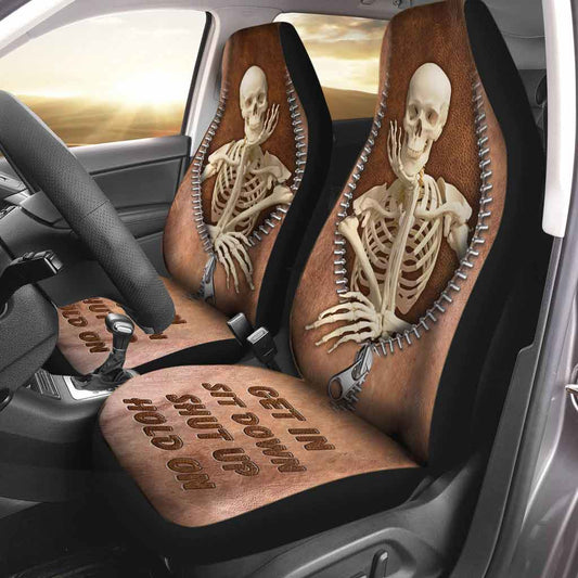 Skull Fan - Seat Covers With Leather Pattern Print