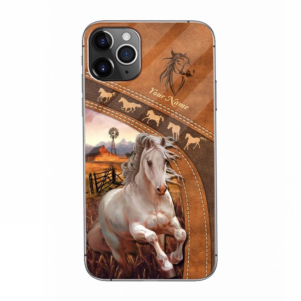 Horse Lovers - Personalized Phone Case With Leather Pattern Print